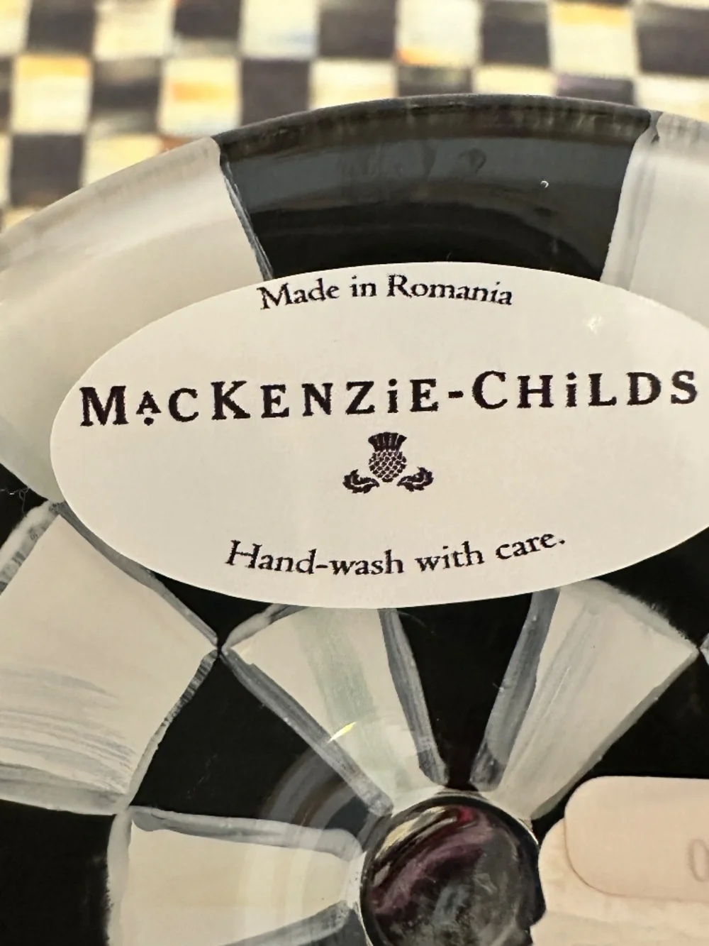 New Mackenzie Childs BLOOMING COURTLY CHECK Martini Floral Glass 8.25